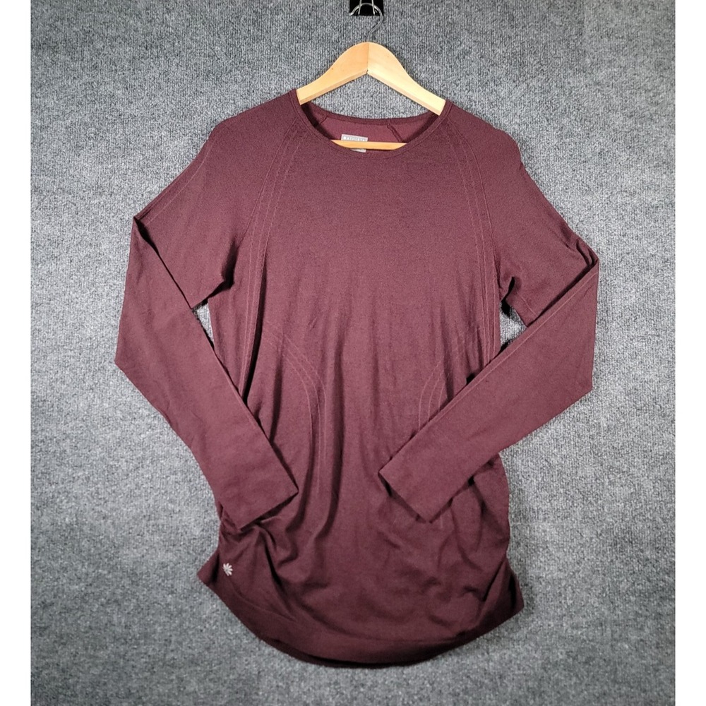 Athleta Speedlight Heather Long Sleeve Athletic Top Womens XL Maroon Ruched Side